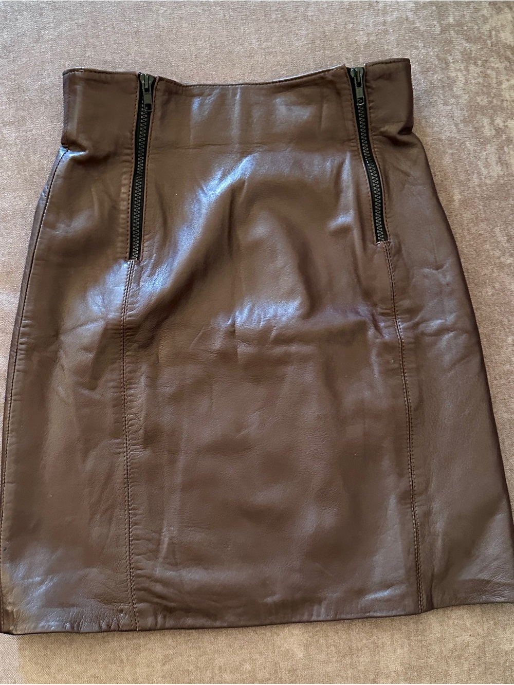 Vtg 80s 90s RENAISSANCE Chocolate Brown Leather Skirt Fall Zippers Minimalist 6